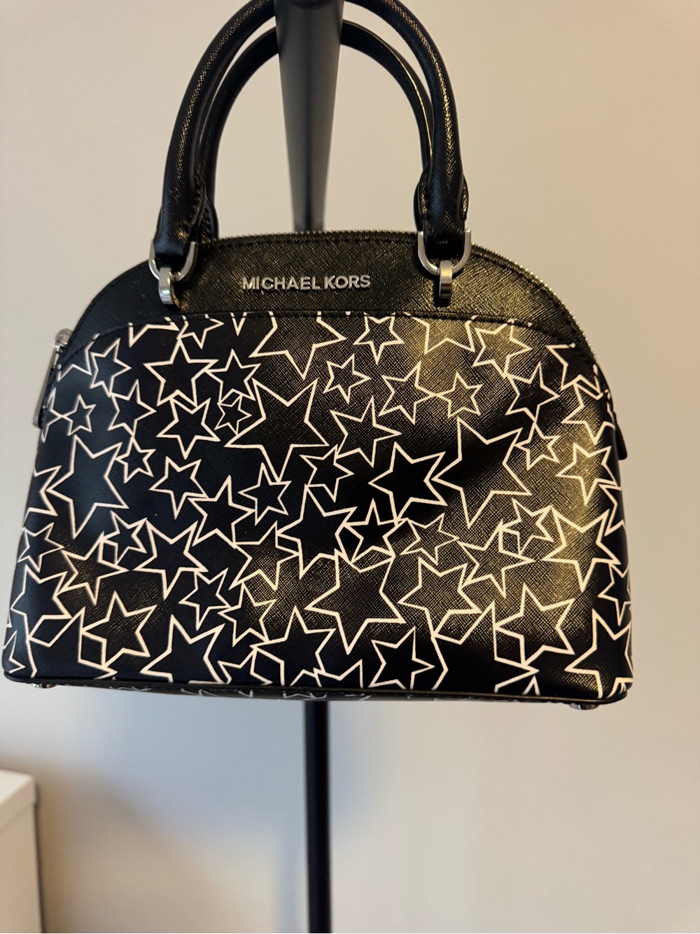 Michael Kors Black and White Star-Print Dome Satchel